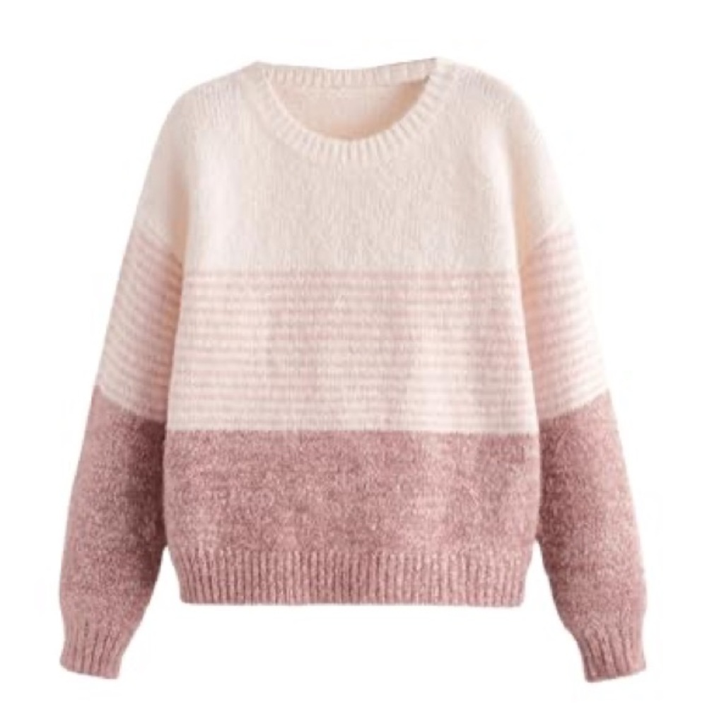 Girls M Pink and White Striped Sweater
